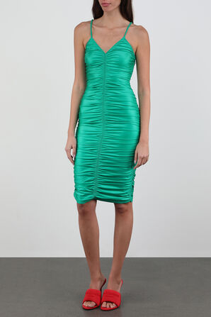 שמלת מידי כיווצים במראה מבריק ובגוון ירוק ALEXANDER WANG